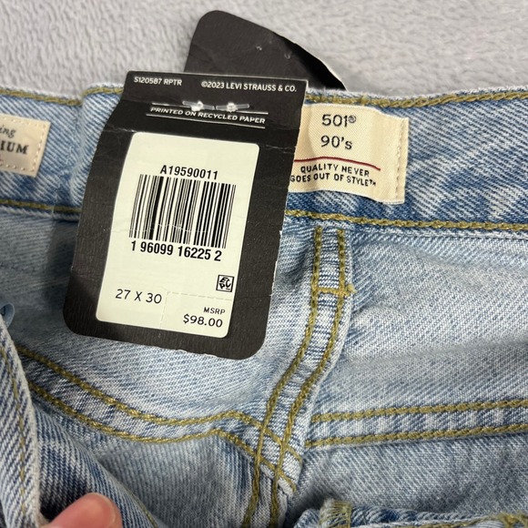 Levis 501 90s Jeans Womens 27x30 Light Wash Blue Straight Leg Denim A19590011 - Picture 4 of 12